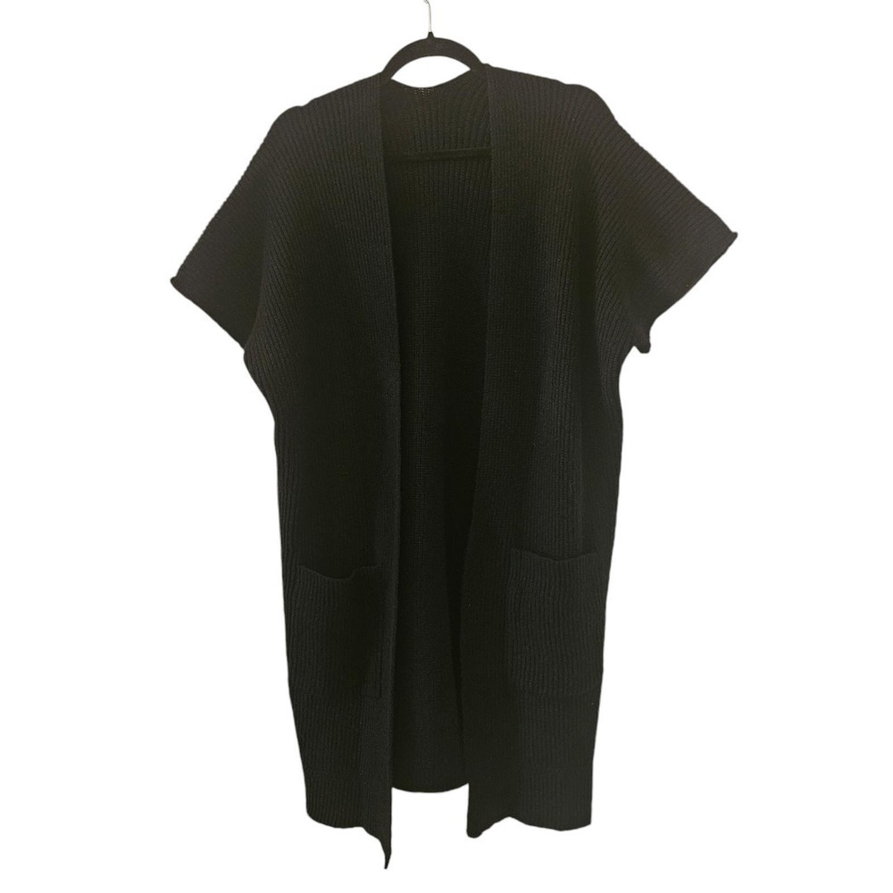 Chic‎ Black Knit Open Cardigan with Pockets SZ SM